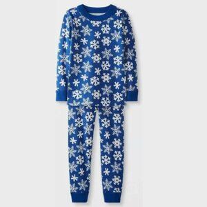 Let it Snow! Warm, cozy, organic cotton unisex snowflake long john pajamas, XL